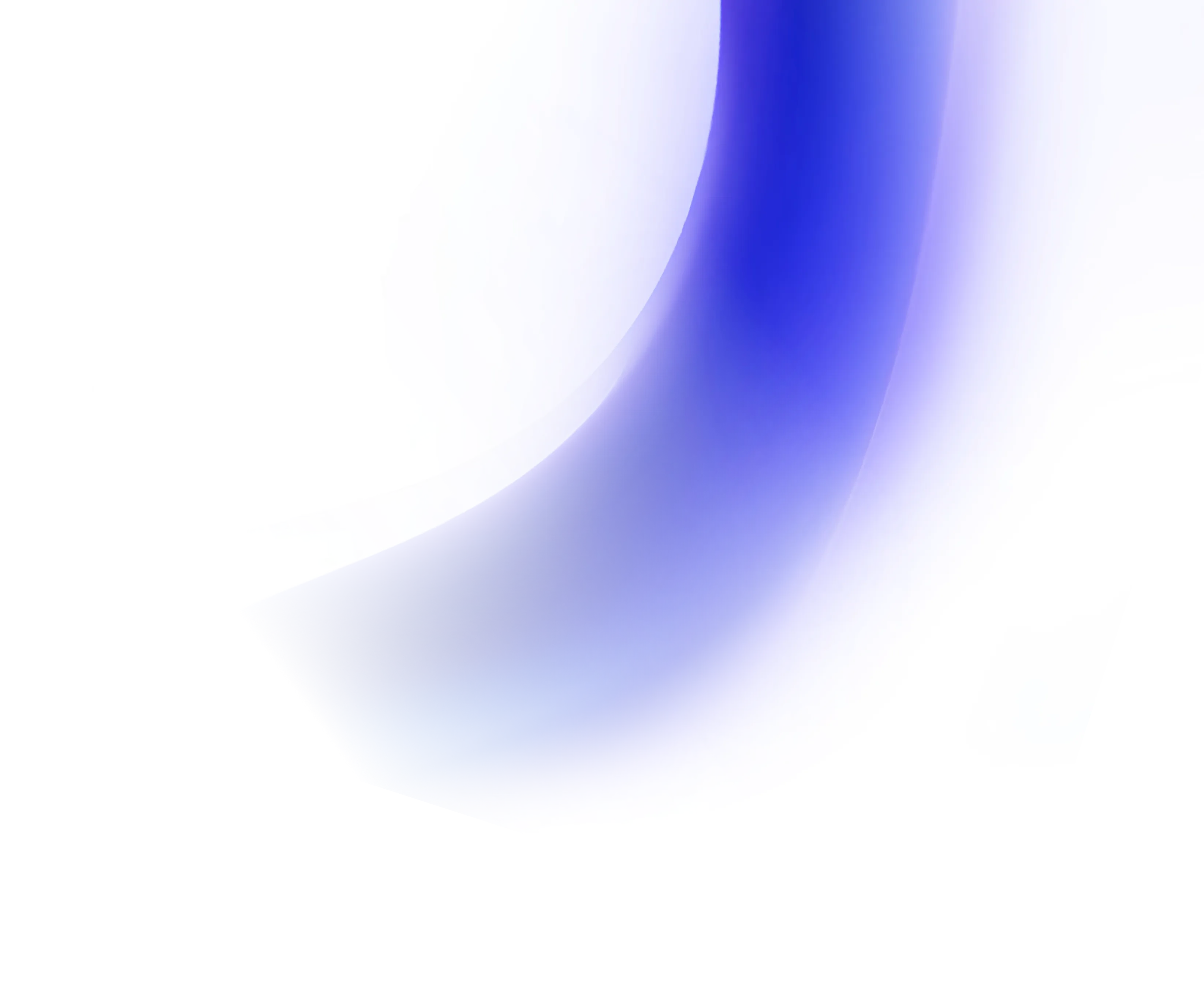 Blurred curved gradient shape with blue fading to white on a transparent background.